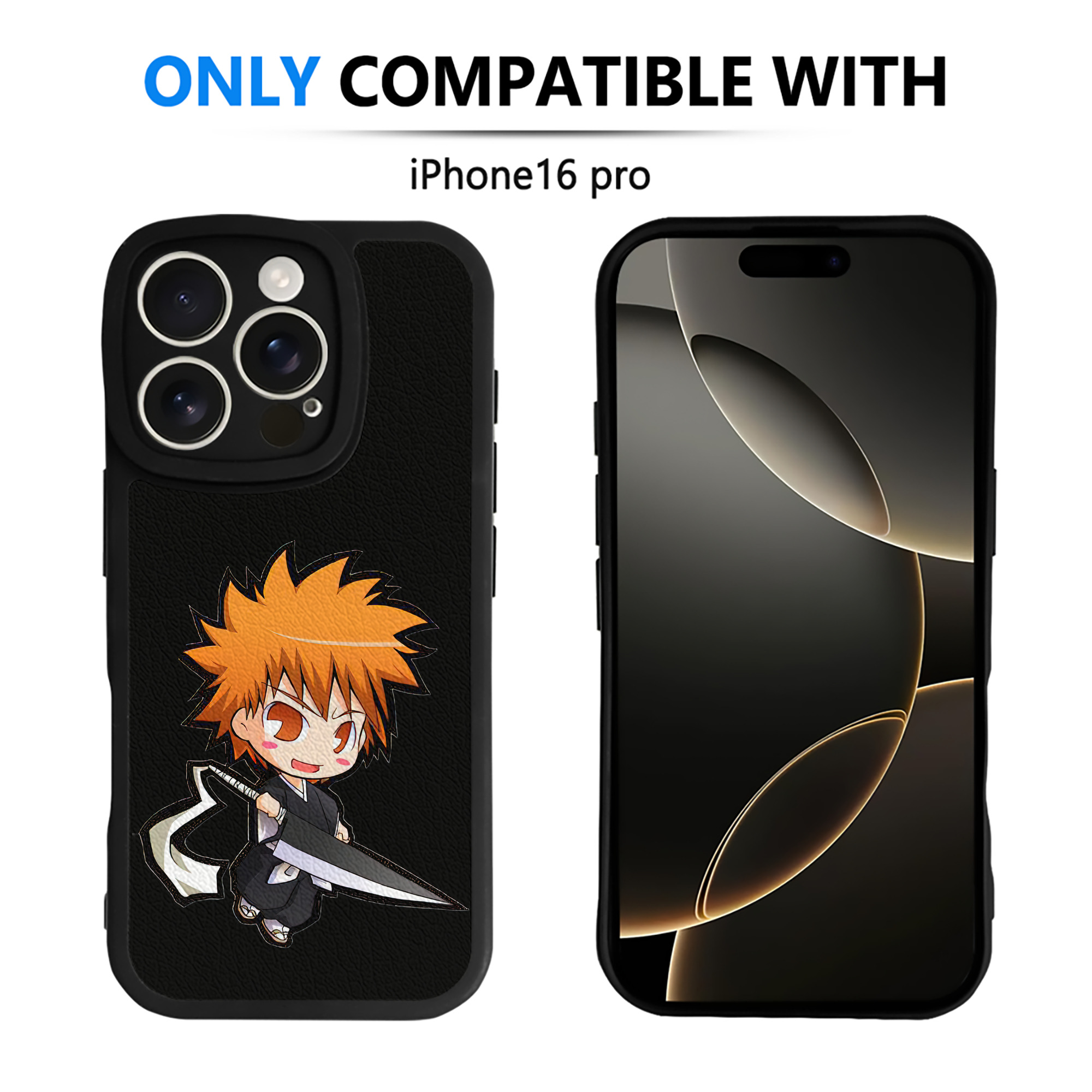 （画像用） ブリーチ 黒崎一護（くろさき いちご）BLEACH Kurosaki Ichigo 【iPhone 16シリーズ対応】シリコンスマホケース（レザー調） 材質：シリコン